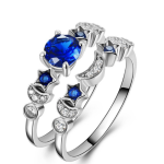 New creative moon ring women Europe and the United States inlaid blue gem engagement ring