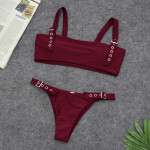 Solid Color Row Eye Strap Bikini