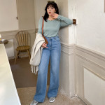 Ladies Loose Slim Straight Wide Leg Jeans