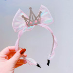 Hd1169A1 Korean Princess Wind Bright Face Mermaid Ji Net Yarn Bow Bright Diamond Crown Children'S Headband Headband Hair Accessories