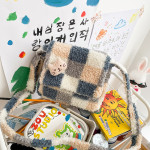 Japanese College Style Vintage Style Soft Girl Contrast Color Lamb Wool Check Pattern Shoulder Bag Cute Cat Student Small Bags