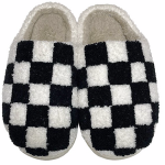 Winter Plush Black Green Checkerboard Warm Non-slip Cotton Slippers