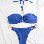 Solid Color Swimsuit Split Double Ring Bikini