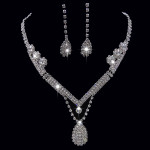 Europe And The United States Foreign Trade Drill Water Drop Shape Bridal Necklace, Earrings Set Wedding Jewelry Wedding Accessories Wholesale