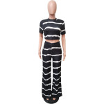 Striped Printed Sunken Stripe Navel Wide Leg Suit