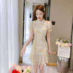 Summer Nw Style Splicing Small Fragrant Wind Chiffon Embroidery Improved Cheongsam Dress