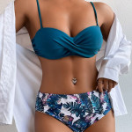 Women's Floral High Waist Tube Top Bikini Split Swimsuit