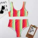 New Style Striped Sports Swimsuit European And American Sexy High Waist Halter Swimsuit Women