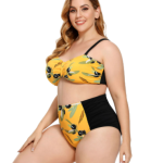 Plus Size Ruched Bikini Floral Printed Swimsuit Europe And America