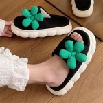 Ins Fashion Fairy Style Small Green Flower Linen Slippers All-season Universal Indoor Silent Thick Sole