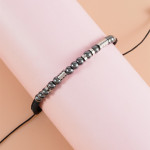 Stainless Steel Black Gallstone Beaded Couple Hand Woven Card Morse Code Bracelet