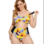 Plus Size Ruched Bikini Floral Printed Swimsuit Europe And America