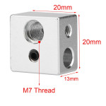 20x20x13mm Aluminum MK10 Extruder Hotend Heater Block M7 Thread Heatbreak for 3D Printer