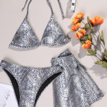 Women's Three Piece Leather Snake Print Swimsuit