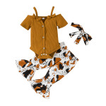 Sling Top And Trousers Headscarf Three-piece Set Toddler Set