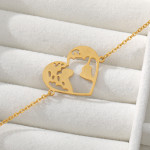 Heart-shaped Hollowed Out World Map Stainless Steel Pendant Bracelet