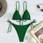 Women's New Solid Color Strap Bikini Two Swimsuits