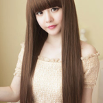 Wig Female Long Straight Hair Long Hair With Bangs And Pear Flower Head