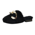 Rabbit Hair Drag Outside Wear Plus Velvet Warm Wrap Head Half Slippers