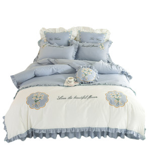 Summer Ruffled Cotton Four-piece Set Girl Heart Embroidery Flower Quilt Cover