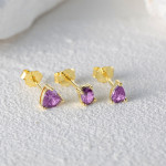 S925 Sterling Silver Purple Cluster Heart-shaped Diamond Stud Earrings