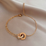 Colorless Rose Gold Roman Digital Double-ring Bracelet