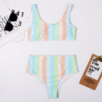 New Style Striped Sports Swimsuit European And American Sexy High Waist Halter Swimsuit Women