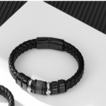 Black Leather Woven Men's Versatile Titanium Steel Leather Bracelet