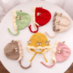 Autumn And Winter Knitted Hat Cute Princess Flower Beanie Baby Girl Warm Lace Up Wool Earmuffs Hat