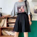 Large Size Casual Wide-leg Loose-fitting Thin High-waist Five-point Suit Black Five-point Pants