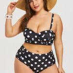 Retro Polka Dot High-rise Bikini Top Bottom Padded Swimsuit Plus Size Swimwear