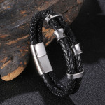 Leather Rope Stainless Steel Leather Braided Bracelet Genuine Leather Multilayer Jewelry Men's