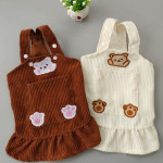 Bear Embroidered Corduroy Dress With Straps