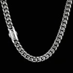 Stainless Steel Encrusted Zircon Spring Buckle Cuban Chain