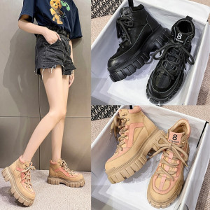 Womens Martin Boots Casual Laceup Platform Height Increasing Sneakers