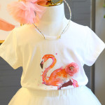 Girls' Flamingo Short-sleeved T-shirt Gradient Color Gauze Skirt Two-piece Set