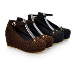 Cat Head Leopard Print Wedge Single Shoes Women Platform Platform Shoes