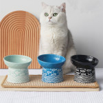 High Feet Neck Protector Japanese Style Small Fish Slanted Ceramic Bowl