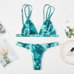 Leaf print split swimsuit feminine halter