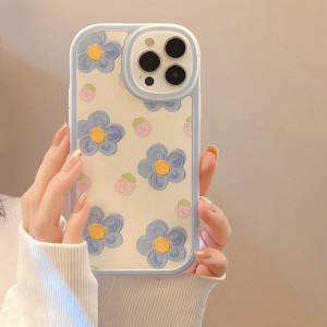 Ins Strawberry Blue Flower Silicone Phone Case