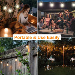 48FT Solar Outdoor String Lights With 15 Bulbs S14 Waterproof LED Patio Lights With 4 Lighting Modes For Garden, Party