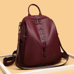 Fashion Backpack Women's Casual Letter Large Capacity Pu Soft Leather Lightweight Travel Bag