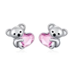 925 Sterling Silver Koala Bear Cute Animal Hypoallergenic Heart Crystal Earrings Jewellery