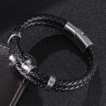 Leather Rope Stainless Steel Leather Braided Bracelet Genuine Leather Multilayer Jewelry Men's