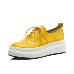 2021 New Height Increase Casual Shoes Women Simple Yellow Leather Lace-up Single Shoes Platform Platform Shoes British Style Women's Shoes