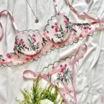 Floral Embroidery Sweet Style Sheer Mesh Underwear