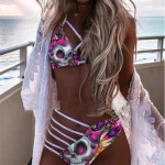 Skull Print Multicolor Multi-Size Split Tie Swimsuit