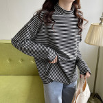 Half High Neck Striped Long Sleeved T Shirt