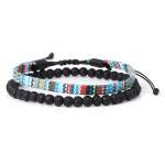 Men's Lava Volcanic Rock Bohemian Woven Bracelet Combination