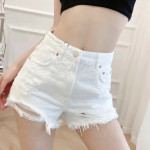 Women's High Waist Wide Legs Irregular Ripped Raw Edge Denim Shorts